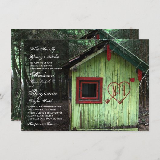 Love Shack Cabine Initiales Heart Faire-part de ma (Devant / Derrière)