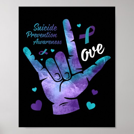 Love Sign Blauwgroen & Paarse Ribbon Suicide P Poster (Voorkant)