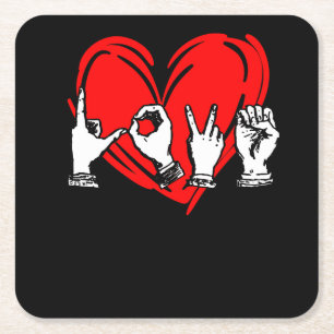Love Sign Language Heart ASL Valentijnsdag Gift Vierkante Kartonnen Onderzetter