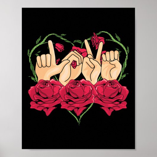 Love Sign Language Roos Heart ASL Awareness Deaf P Poster (Voorkant)