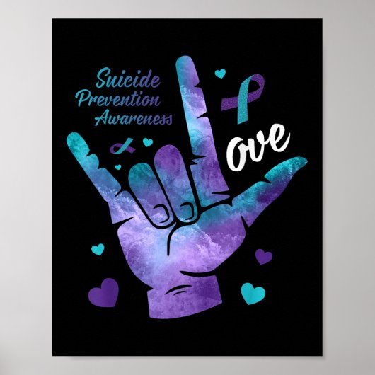 Love Sign Teal &amp; Purple Ribbon Suicide Prevent Poster (Voorkant)