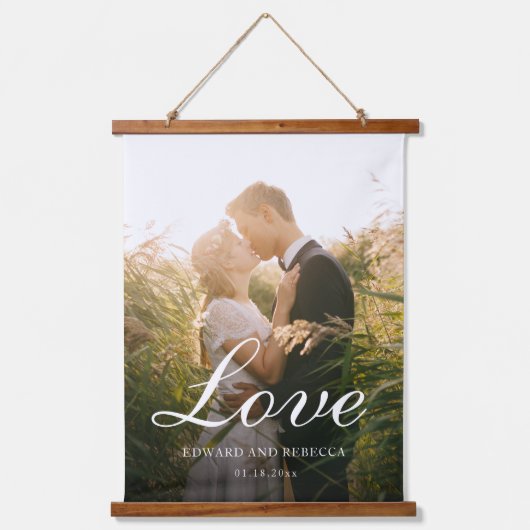 Love Simple Pas getrouwd Photo Elegant Wedding Hangend Wandkleed (Voorkant)