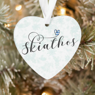 Love Skiathos Design with Greek Flag Ornament