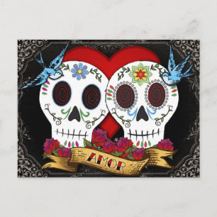 Love Skulls Day of the Dead Briefkaart