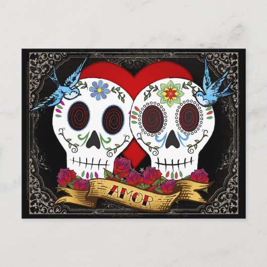 Love Skulls Save the Date Briefkaart (Voorkant)