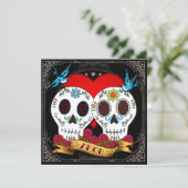 Love Skulls Square uitnodiging (Staand voorkant)