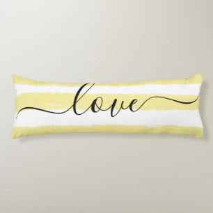 Love Sleep Yellow White Striped Waterverf Lichaamskussen