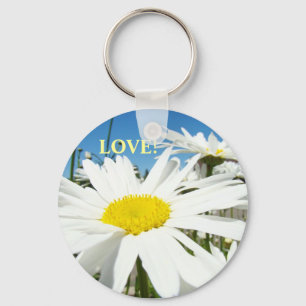 LOVE! sleutelhanger Witte Madeliefjes Bloemen Blau