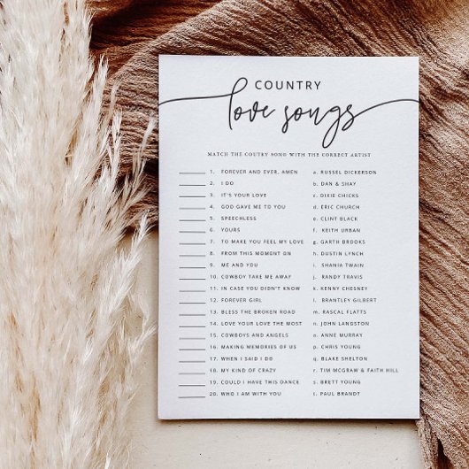 Love Song Match Fête des mariées Jeu Carte d'activ