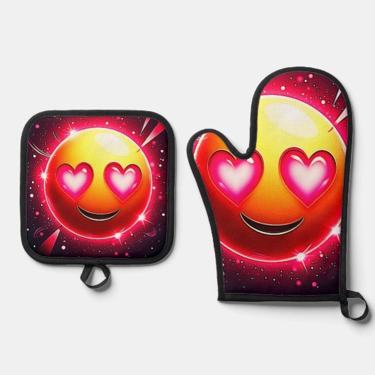 Love Sparkle Emoji Hearts Ovenwant & Pannenlap Set (Voorkant)