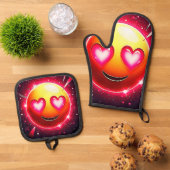 Love Sparkle Emoji Hearts Ovenwant & Pannenlap Set (Top down)