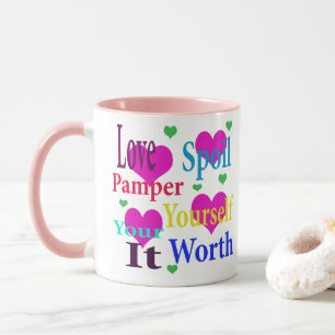 Love Spoil Pamper Yourself Logo, Pink Combo Mok