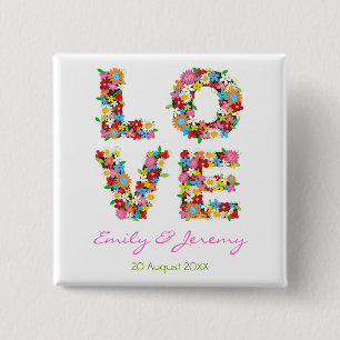 LOVE Spring Flowers Wedding Favor Gift Button