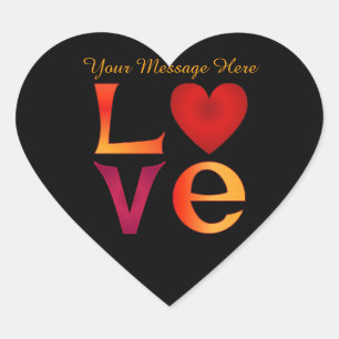 LOVE Square Lettering Ombre Rood & Geel op zwart Hart Sticker
