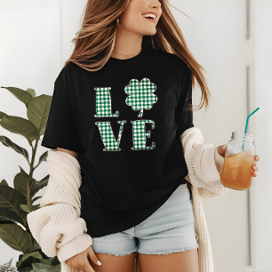 Love St Patrick's Day Green Plaid Shamrock Tri-Blend Shirt