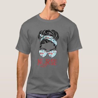 LOVE Stethoscope Messy Bun Nurse Life Nursing Moth T-shirt