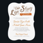 Love Story Faire-part de mariage<br><div class="desc">Partagez l'histoire de votre rencontre sur cette invitation Love Story. Cannelle et brun avec texte pour personnaliser juste pour votre mariage de automne!</div>