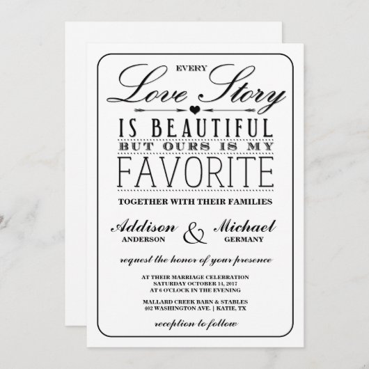 Love Story Faire-part de mariage DE COULEUR MODIFI (Devant / Derrière)