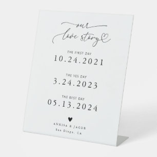 Love Story Hart Script Witte Trouwtijdlijn Reclamebord Met Voetstuk