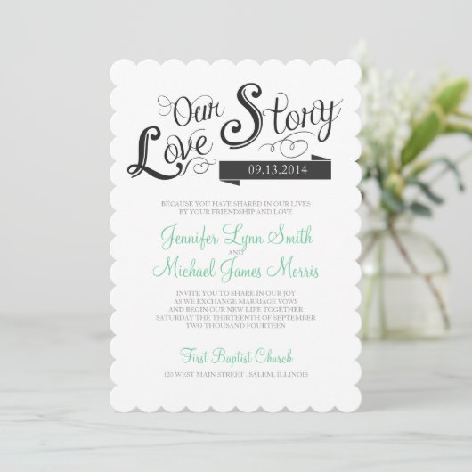 Love Story Wedding Invitation Kaart (Staand voorkant)