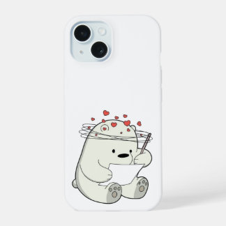Love-Struck Beer Lezen – Schattigee Cartoon iPhone 15 Hoesje