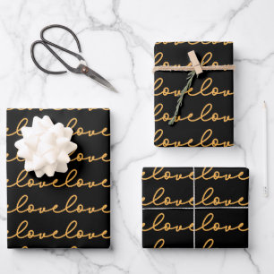 Love Stylish Gold Black Pattern Inpakpapier Vel