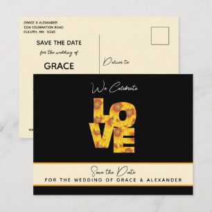 LOVE Sunflower Black Backdrop Weduwdatum Briefkaart
