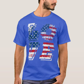 Love Sunflower Patriotic American Flag USA 4th of T-shirt