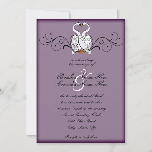 Love Swans Wedding Invitation Kaart (Voorkant)