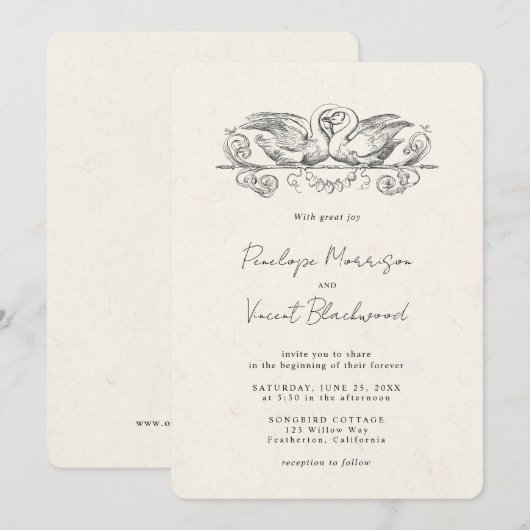 Love Swans Wedding Invitation Kaart (Voorkant / Achterkant)