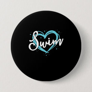Love Swimming Swim Team Heart Lover Blue Swimmer Ronde Button 7,6 Cm