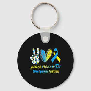 Love T21 Blauw Geel Lint Down Syndroom Awarenes Sleutelhanger