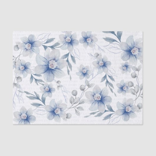 Love Text Dusty Blue Waterverf Flower Tissuepapier (Voorkant)