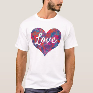Love Text Heart Shape Colorful druppels Pattern T-shirt