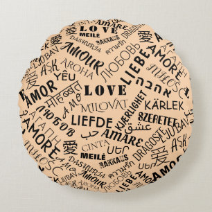 Love Text Round Pillow Multi Language Uw Colour Rond Kussen