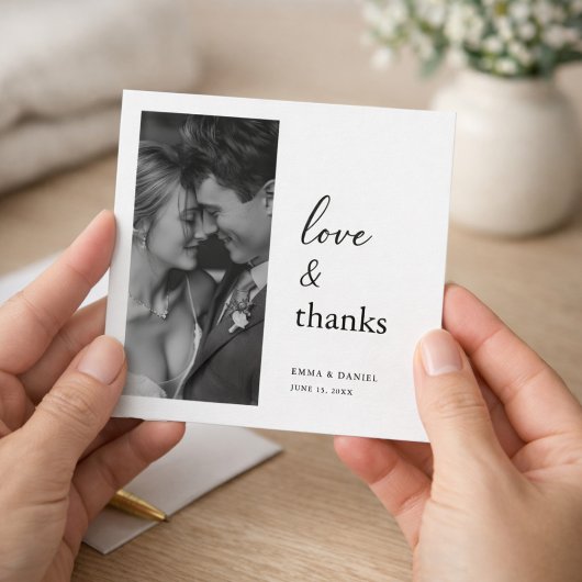 Love & Thanks | Classic Wedding Photo Square Bedankkaart