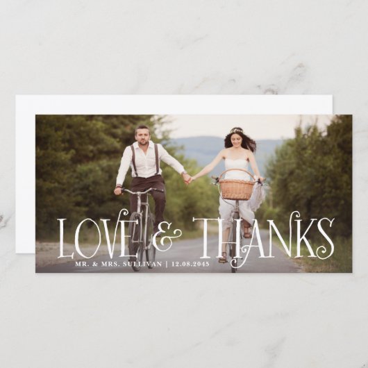 Love & Thanks Retro Script Mariage Carte de remerc (Devant / Derrière)