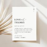 Love & Thanks Simple Mariage Merci Place Card<br><div class="desc">Express votre amour et votre gratitude d'une manière simple mais élégante. Ces magnifiques cartes de lieux sont accompagnées d'un message de remerciement sincère, qui permet à vos invités de savoir combien leur présence a signifié pour vous lors de votre journée spéciale. Le design épuré et la police moderne ajoutent une...</div>