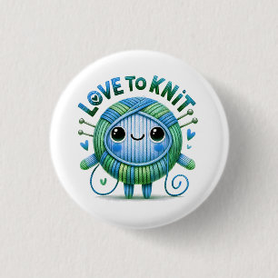 Love to Knit Quote Schattigee Blauw Groene Bal van Ronde Button 3,2 Cm