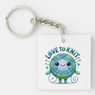 Love to Knit Quote Schattigee Blauw Groene Bal van Sleutelhanger