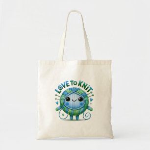 Love to Knit Quote Schattigee Blauw Groene Bal van Tote Bag