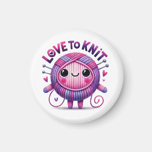 Love to Knit Quote Schattigee Roze Paarse Bal van  Magneet