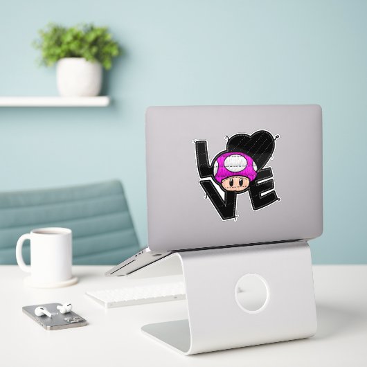 Love Toad - Roze Sticker (Laptop op bureau)