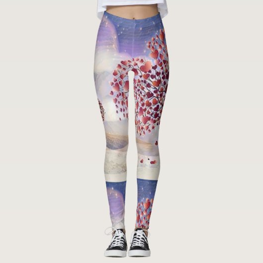 Love Tree Branches avec Red Hearts Leggings (Devant)