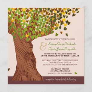 Love Tree Falling Heart Leaves Wedding Invite Kaart