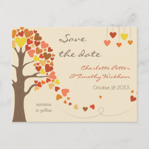 Love Tree Hearts Bruiloft Sla de datum op Aankondigingskaart