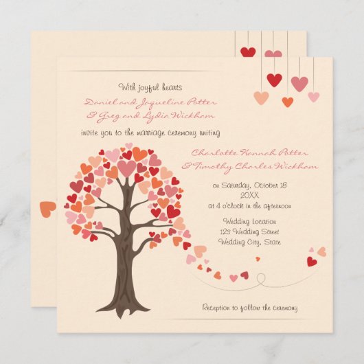 Love Tree Hearts Faire-part de mariage (Devant / Derrière)