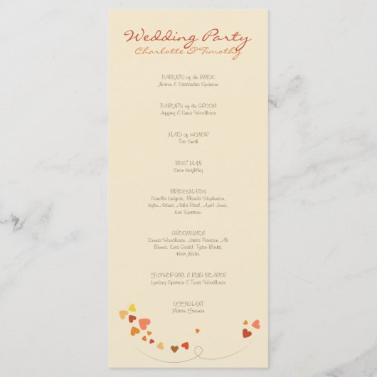 Love Tree Hearts Programme de mariage (Dos)