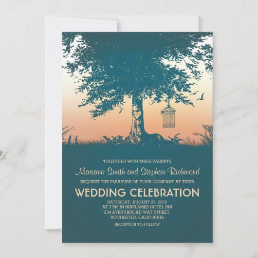  Love Tree Rustic Wedding Invites Kaart (Voorkant)