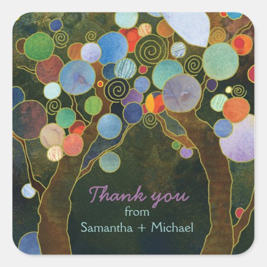 Love Trees Blue Wedding Bedankt Vierkante Sticker (Voorkant)